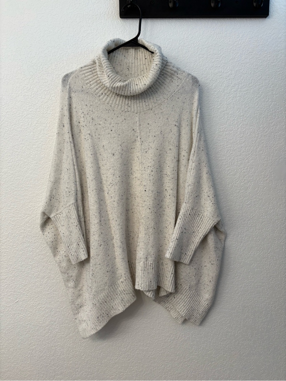 LOFT Ivory Speckled Turtleneck Poncho Sweater